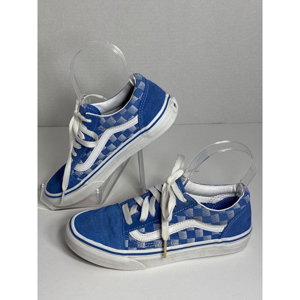 Vans Blue & White Checkerboard Old Skool Sneakers Youth Size 3 Lace-Up Suede Can
